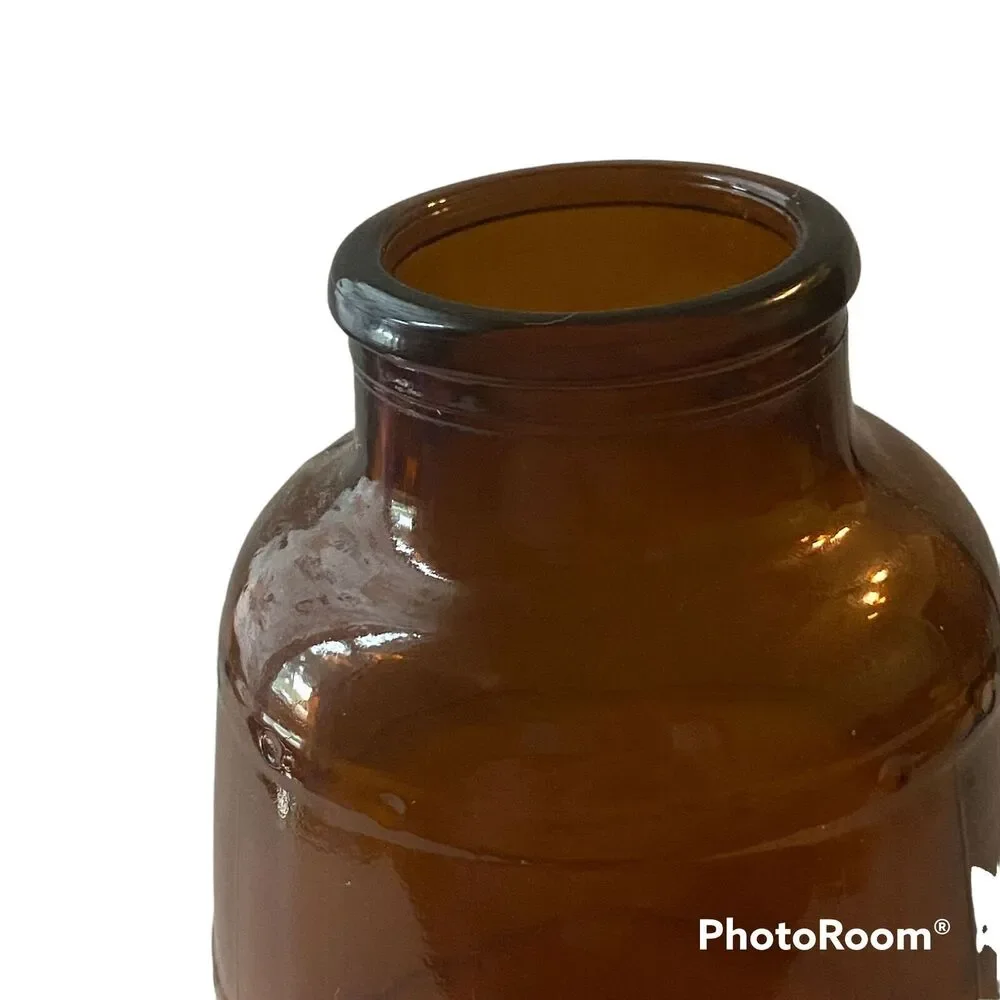 Amber Glass Bottle 1970s 4 inch Crock Barware Mancave Home Office Desk Shelf